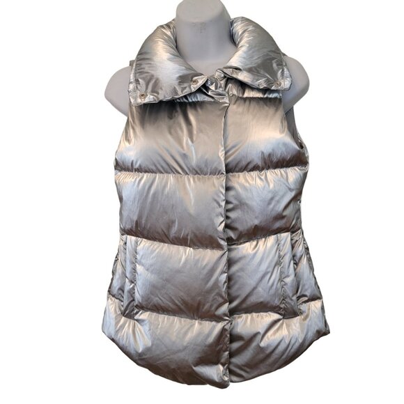 Athleta XXS Silver Puffer Full Zip‎ Pockets DOWNTOWN Metallic Down Vest - Picture 3 of 10
